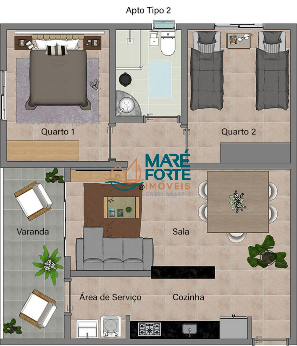 Apartamento à venda com 2 quartos, 56m² - Foto 3