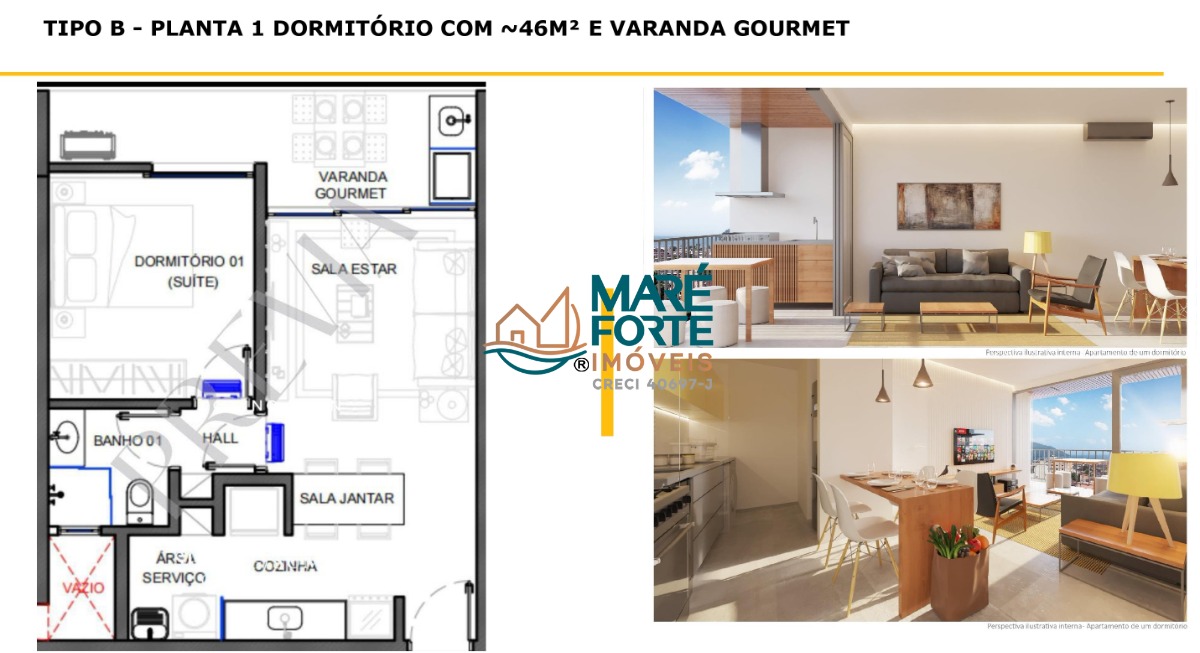 Apartamento à venda com 1 quarto, 46m² - Foto 3